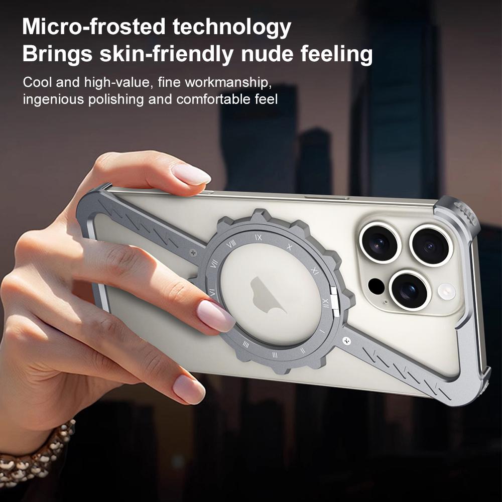 iPhone 16 Pro Max Z-Shape Metal Case Frameless Metal 360 Holder MagSafe Phone Case with Kickstand - Black